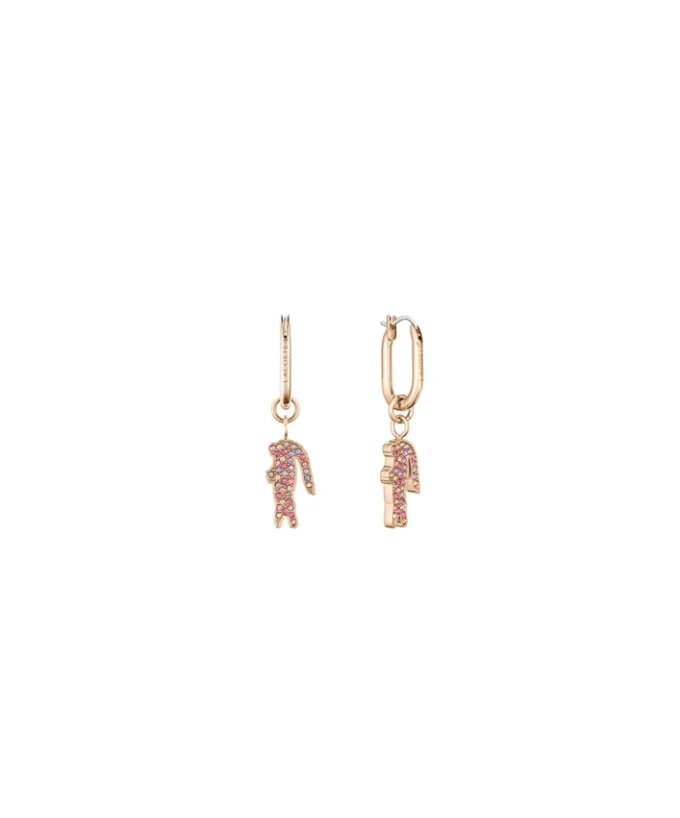 Pendientes de oro con colgante de cocodrilo de cristal rosa