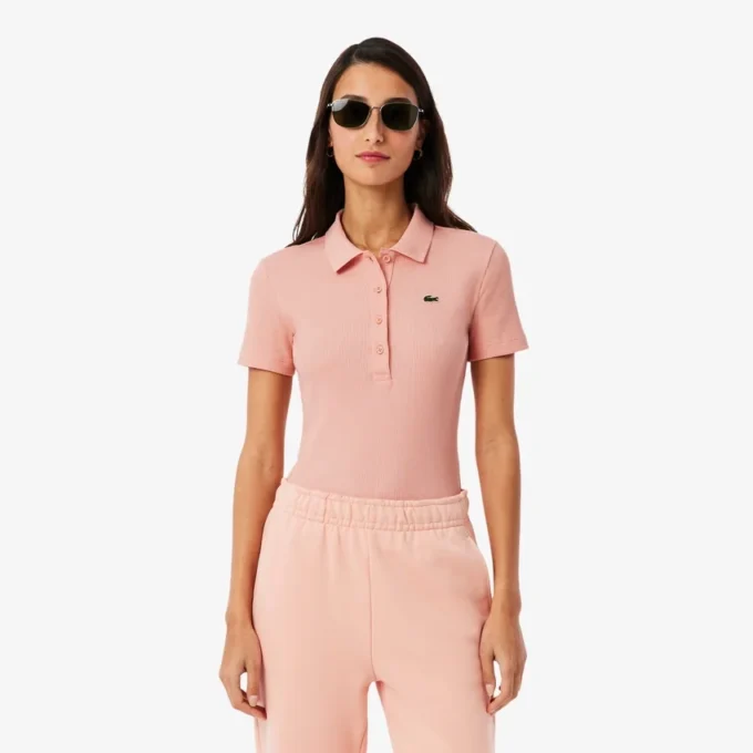 Polo de algodón acanalado L.12.D de corte entallado para mujer