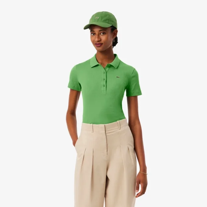 Polo de algodón acanalado L.12.D de corte entallado para mujer
