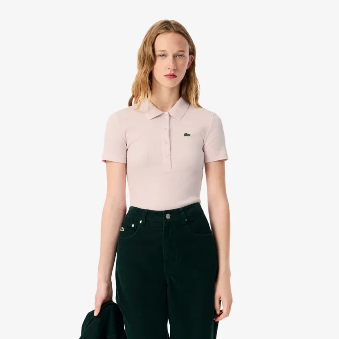 Polo de algodón acanalado L.12.D de corte entallado para mujer
