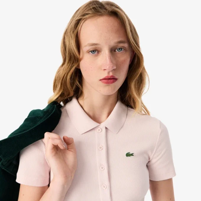 Polo de algodón acanalado L.12.D de corte entallado para mujer
