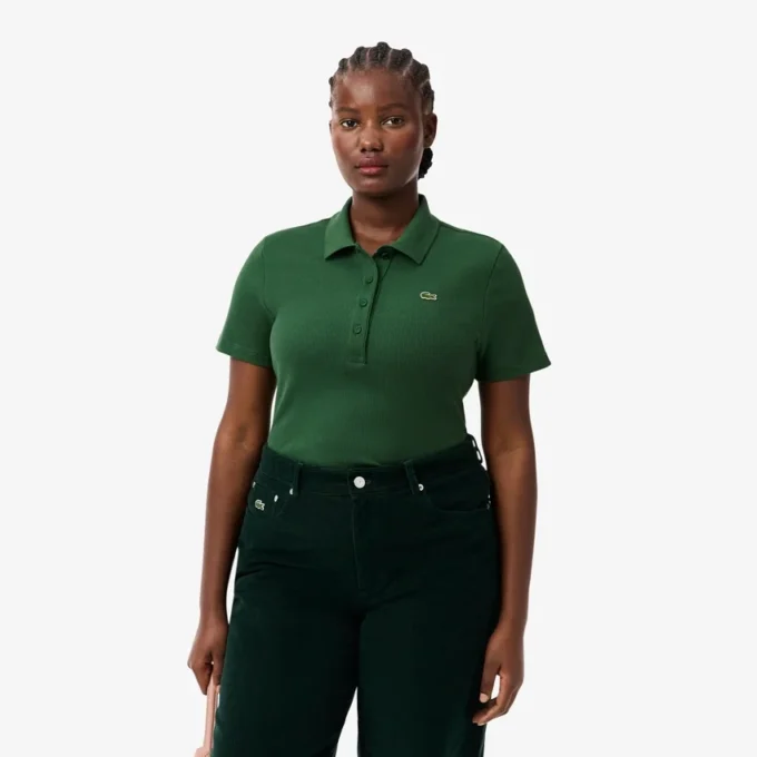 Polo de algodón acanalado L.12.D de corte entallado para mujer