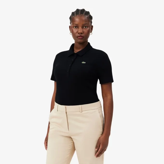Polo de algodón acanalado L.12.D de corte entallado para mujer