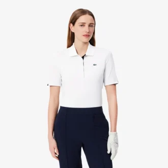 Polo de golf elástico con protección UV y corte entallado para mujer