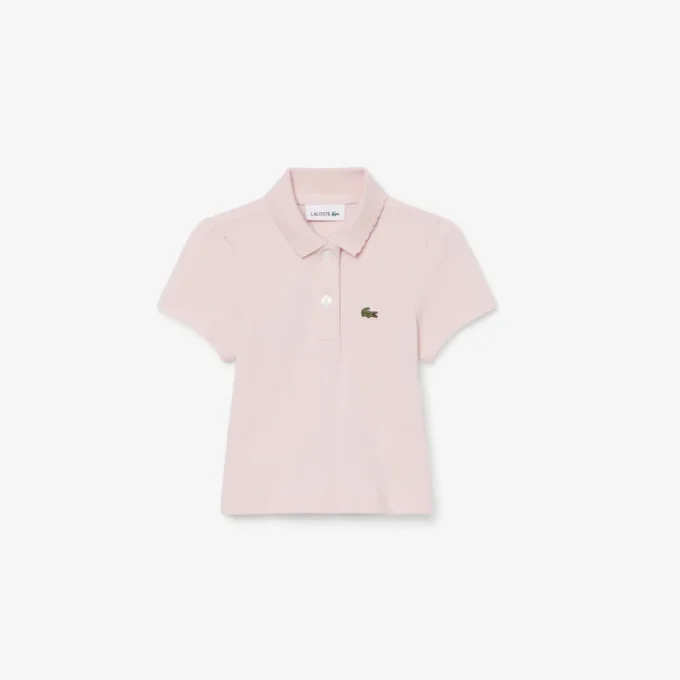 Polo de piqué con cuello festoneado para niña