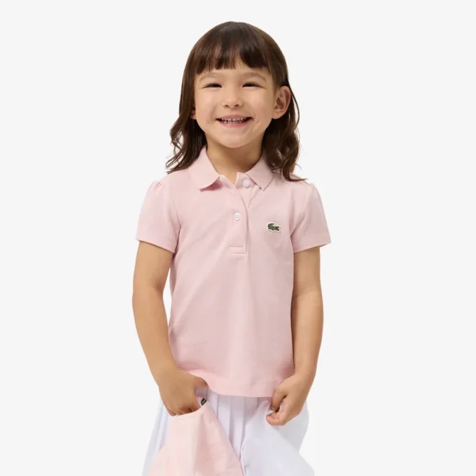 Polo de piqué con cuello festoneado para niña
