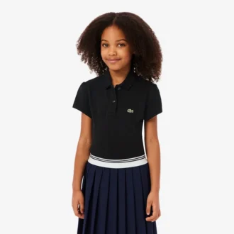 Polo de piqué con cuello festoneado para niña