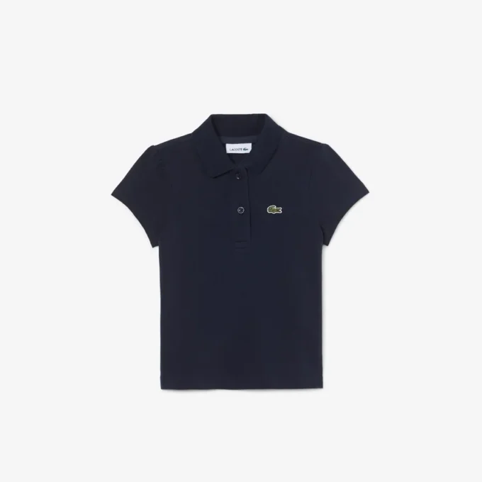 Polo de piqué con cuello festoneado para niña