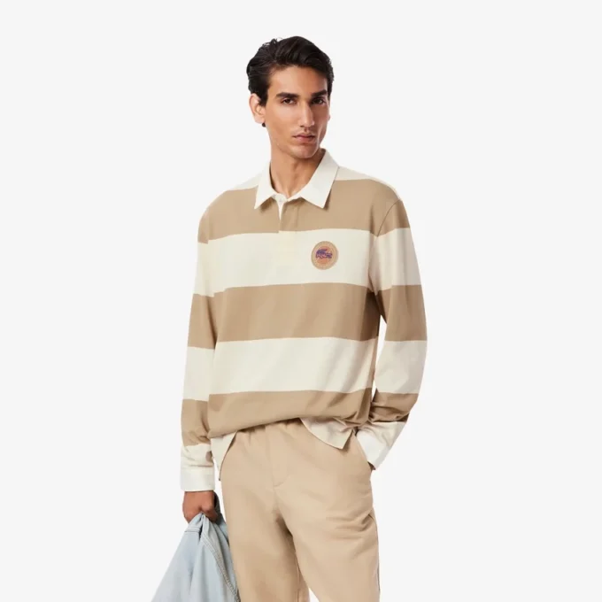 Polo de rugby a rayas de corte holgado para hombre
