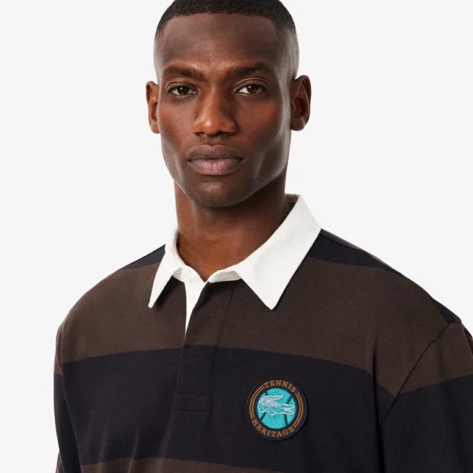 Polo de rugby a rayas de corte holgado para hombre