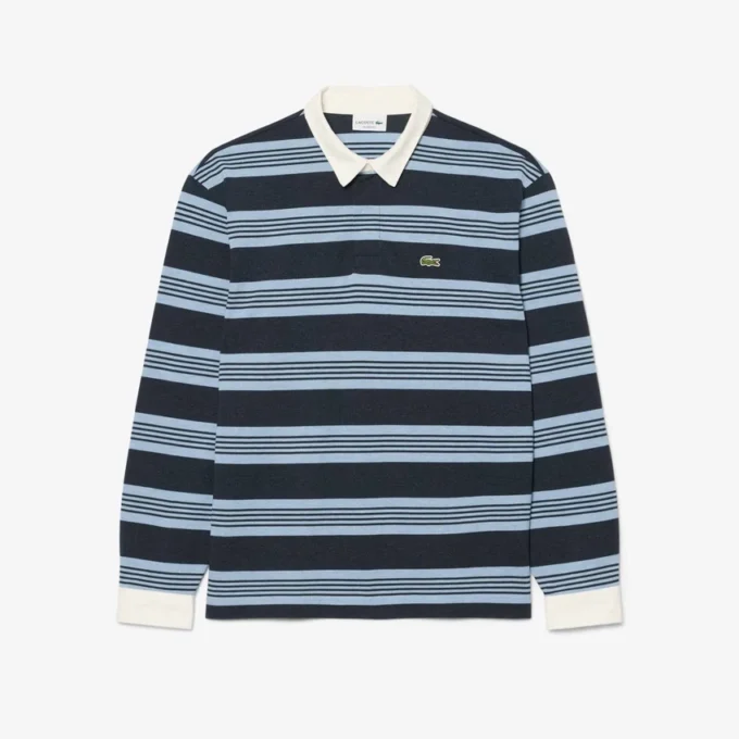 Polo de rugby de piqué a rayas de corte holgado