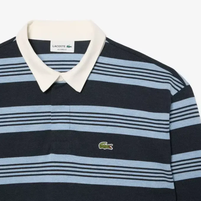 Polo de rugby de piqué a rayas de corte holgado