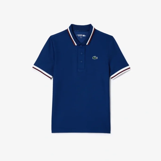 Polo de tenis con cuello a rayas y protección UV para mujer