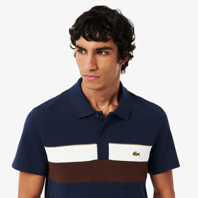 Polos de piqué fino con bloques de color y corte regular para hombre