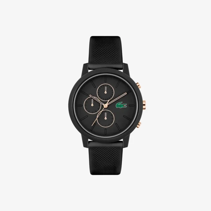 Reloj Lacoste.12.12 Chrono en silicona negra y oro clavel