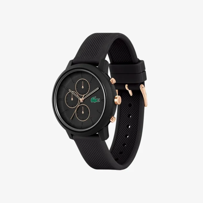 Reloj Lacoste.12.12 Chrono en silicona negra y oro clavel