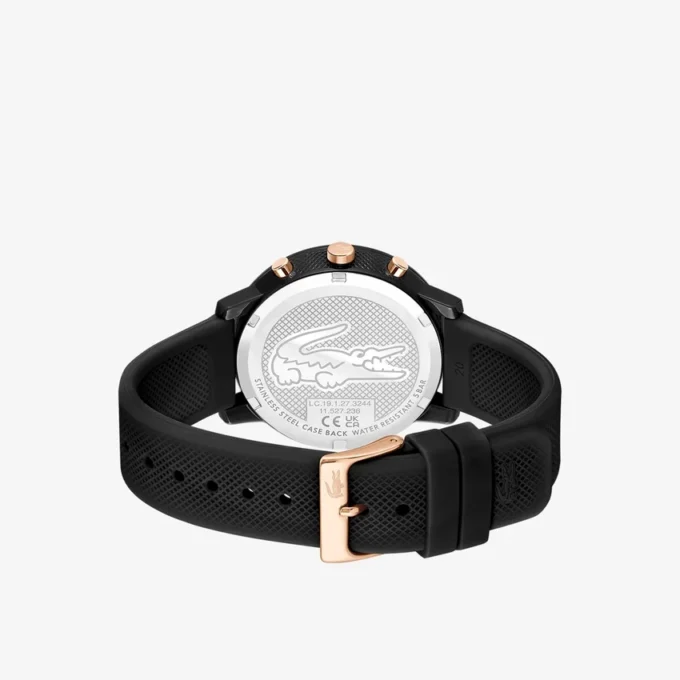 Reloj Lacoste.12.12 Chrono en silicona negra y oro clavel