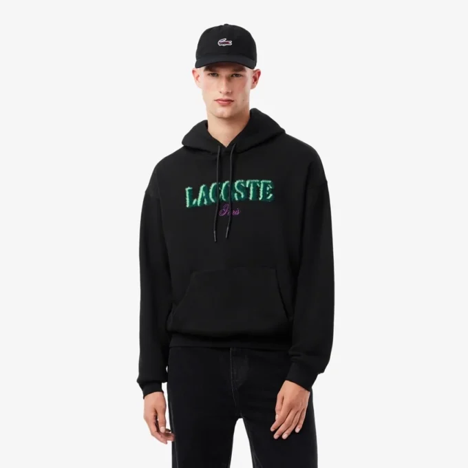 Sudadera con capucha bordada de corte holgado para hombre