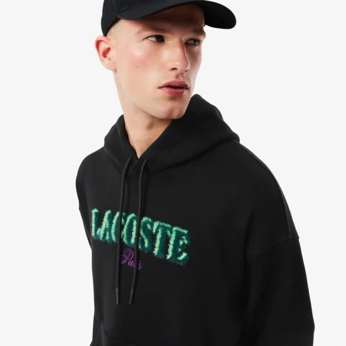 Sudadera con capucha bordada de corte holgado para hombre