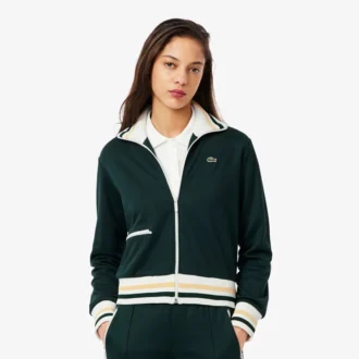 Sudadera con cremallera y detalles de rayas para mujer