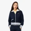 Sudadera con cremallera y detalles de rayas para mujer
