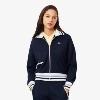 Sudadera con cremallera y detalles de rayas para mujer