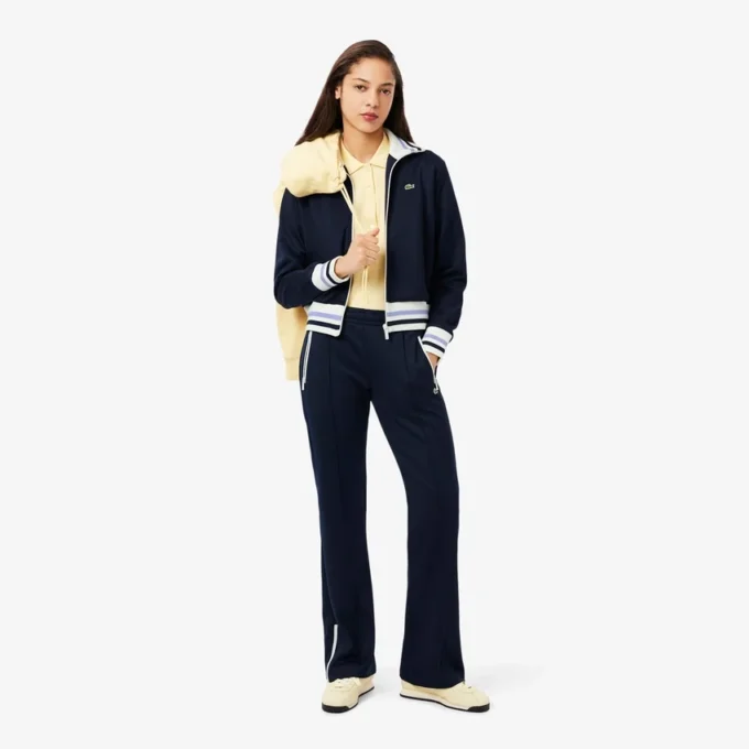 Sudadera con cremallera y detalles de rayas para mujer