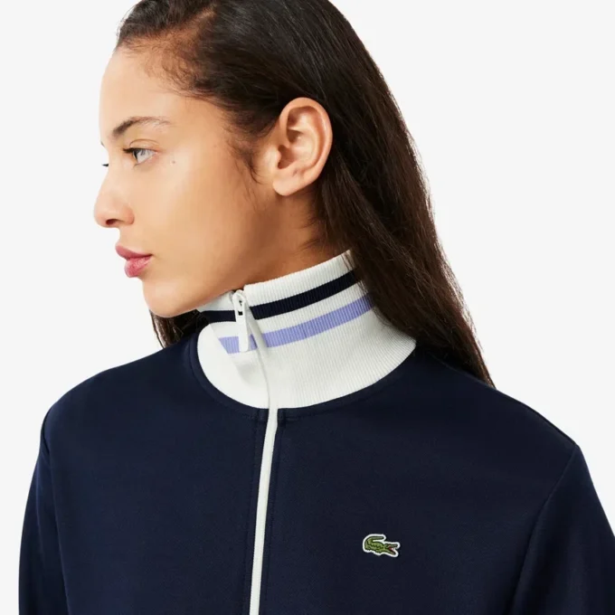 Sudadera con cremallera y detalles de rayas para mujer