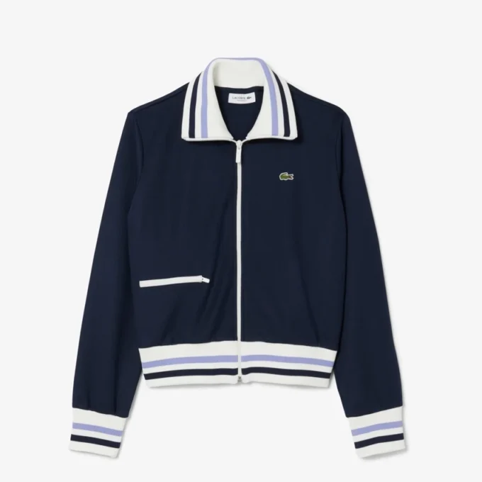 Sudadera con cremallera y detalles de rayas para mujer