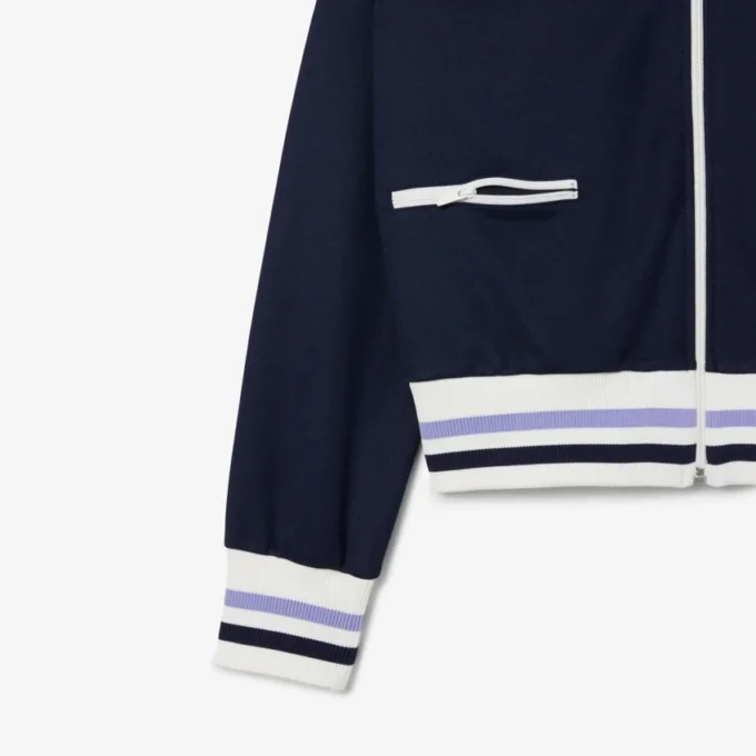 Sudadera con cremallera y detalles de rayas para mujer