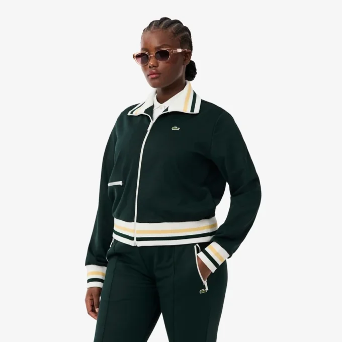Sudadera con cremallera y detalles de rayas para mujer