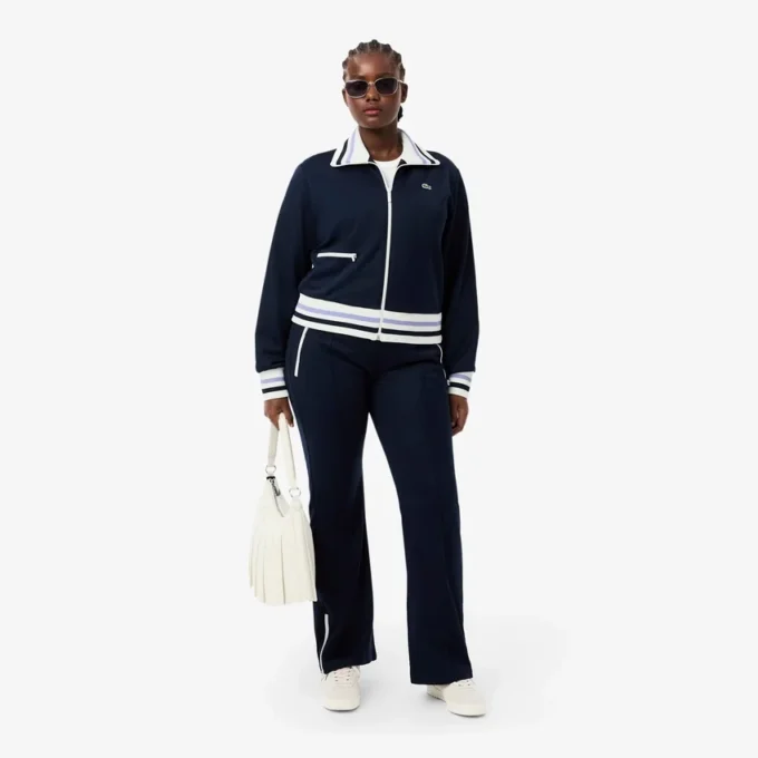 Sudadera con cremallera y detalles de rayas para mujer