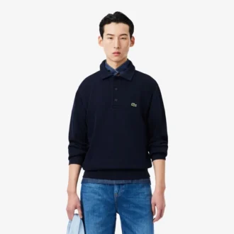Sudadera de algodón con cuello polo y ribete para hombre