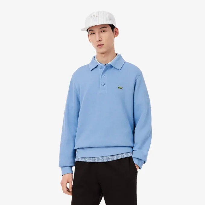 Sudadera de algodón con cuello polo y ribete para hombre