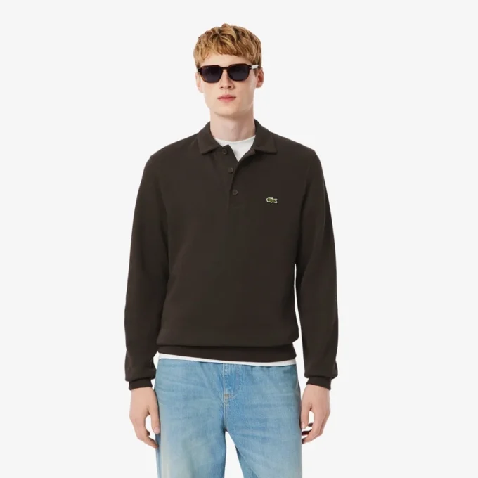 Sudadera de algodón con cuello polo y ribete para hombre