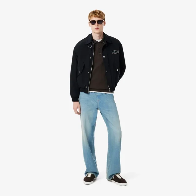 Sudadera de algodón con cuello polo y ribete para hombre
