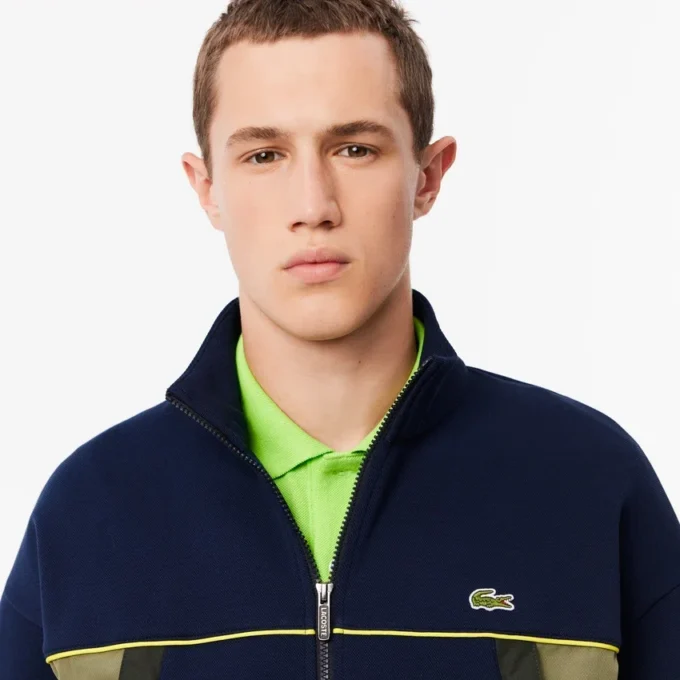 Sudadera de piqué con cremallera y corte holgado para hombre