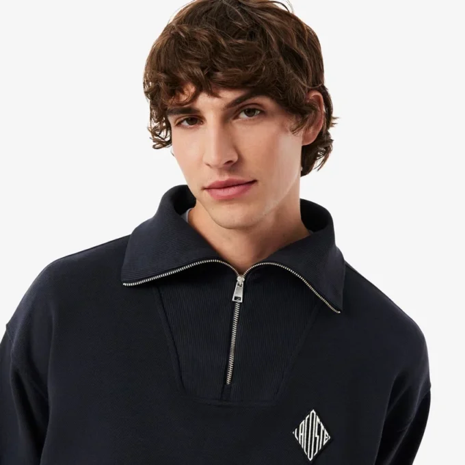 Sudadera de piqué con cuello con cremallera y corte holgado