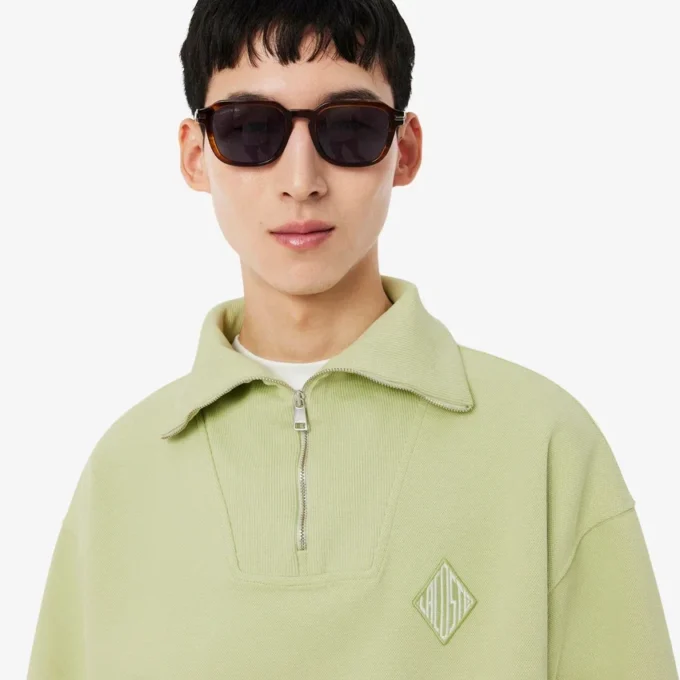 Sudadera de piqué con cuello con cremallera y corte holgado