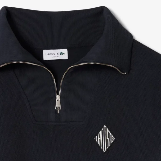Sudadera de piqué con cuello con cremallera y corte holgado