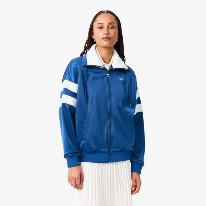 Sudadera oversize de satén con rayas pointelle para mujer