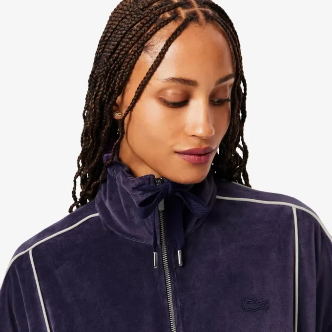 Sudadera oversize de terciopelo con cremallera para mujer