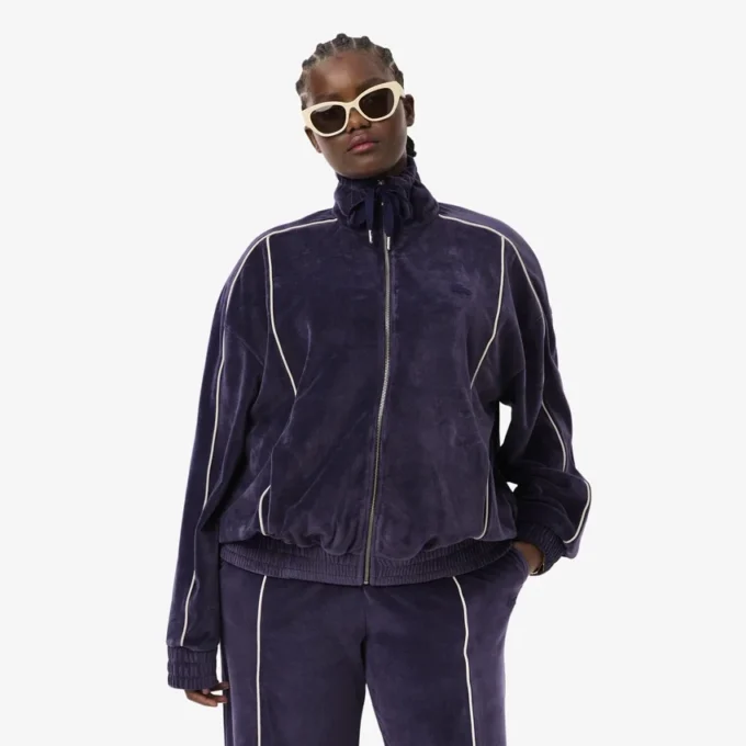Sudadera oversize de terciopelo con cremallera para mujer