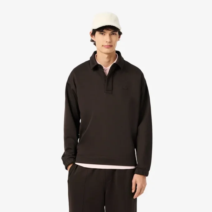 Sudadera polo de felpa de corte holgado para hombre
