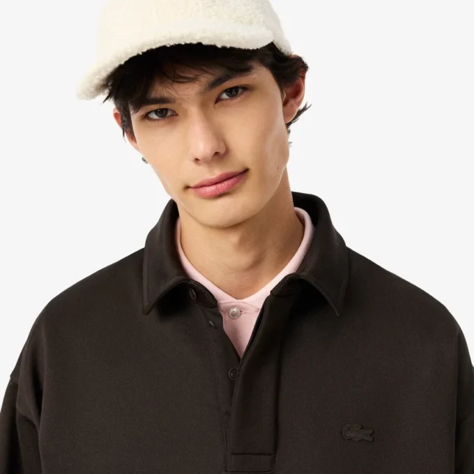 Sudadera polo de felpa de corte holgado para hombre