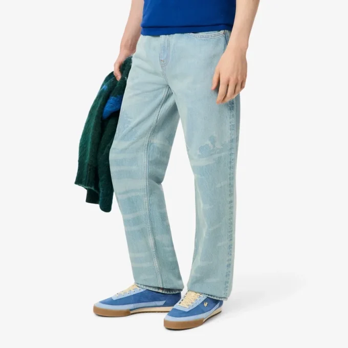 Vaqueros de denim de corte recto con motivo paisajístico para hombre