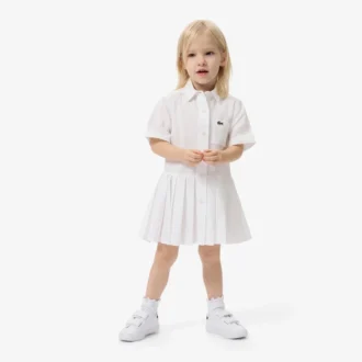 Vestido camisero con falda plisada de popelín