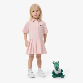 Vestido camisero con falda plisada de popelín