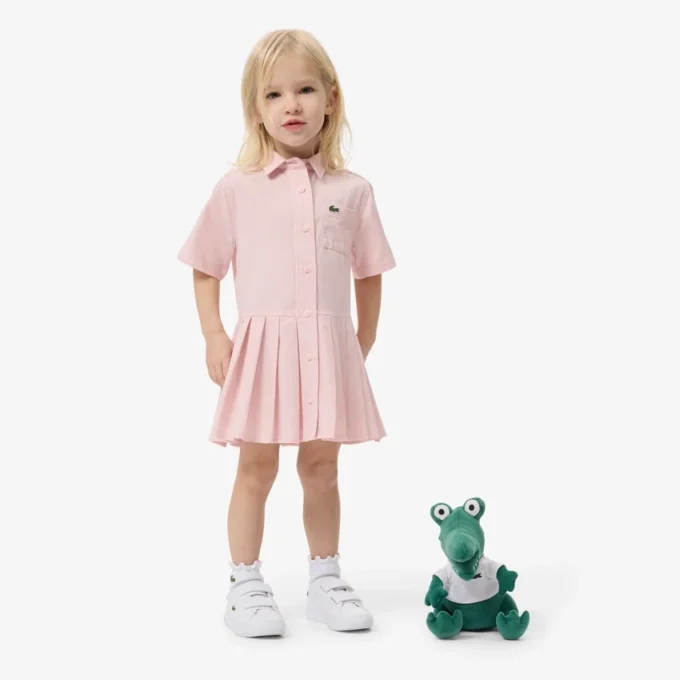 Vestido camisero con falda plisada de popelín