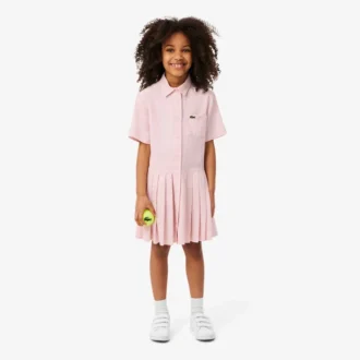 Vestido camisero con falda plisada de popelín